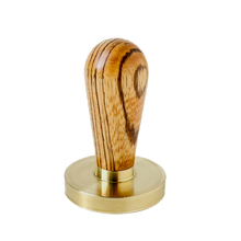 Load image into Gallery viewer, Teardrop Tamper in Zebrawood + 58.42mm Brass Base (LAST ONE)
